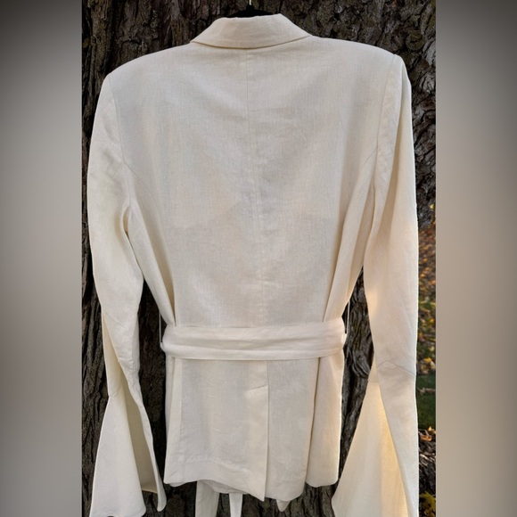 Free People Ivory/Cream Linen Blend Belted Blazer Jacket Flared Sleeves Sz S - Picture 2 of 12